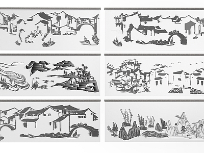 现代浮雕 墙饰 墙绘 剪影 现代剪影墙 剪影墙 乡村景墙 传统图案景墙 浮雕