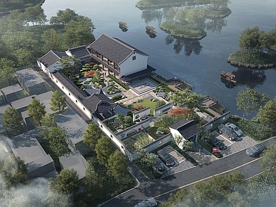 新中式中式民宿建筑 滨水民宿建筑 平地民宿建筑