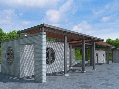 新中式现代廊架 砖石廊架 异形廊架 景观廊架