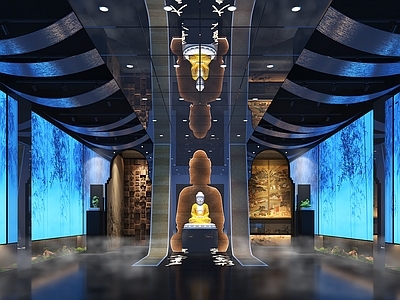 现代其他公共空间 现代展厅 佛展厅 禅意空间 佛像雕塑