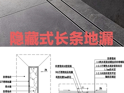地面综合节点 隐藏长条地漏 施工图