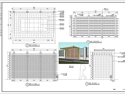 现代廊架 木廊架 施工图