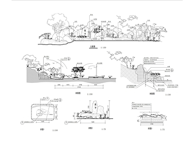 中式假山水景图库 假山 景观石 水池 施工图