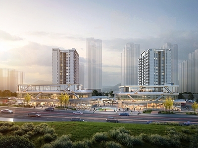 现代简约商业街 现代商业街 高层公建化住宅
