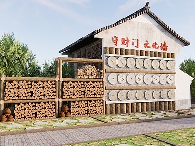 中式乡村柴火景观墙 柴火景墙 民俗文化景墙 废柴文化上墙 农家景观文化墙