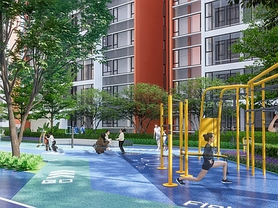 现代小区景观 户外健身区 运动登高面