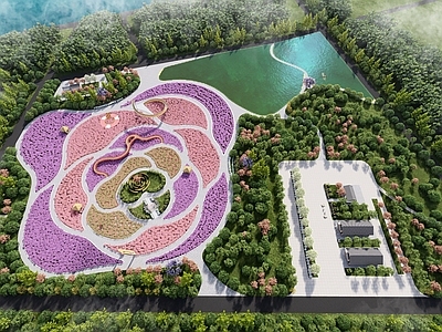 现代简约景观公园 玫瑰花园 景观公园 公园景观 滨水景观