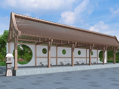 现代新中式廊架 坡屋顶廊架 古建廊架 景观廊架 大型游廊 异形廊架