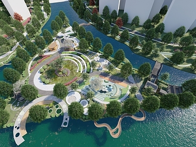 现代简约滨水景观 码头 滨水公园 滨水景观 口袋景观