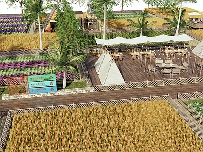 现代乡村公园 稻田 生态农场 露营公园景观 菜园菜地 农家乐