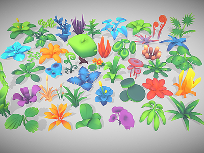 花草组合 风格化植物 卡通草 卡通花 卡通植物 卡通绿植