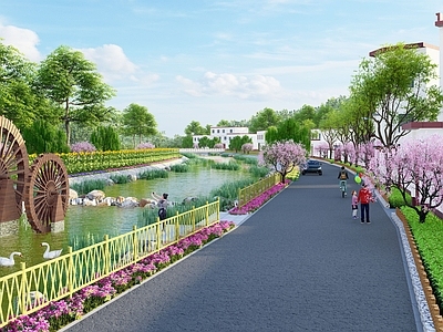 新中式滨水景观 乡村河道景观