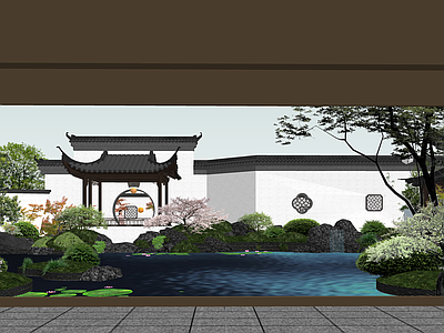 中式新中式办公景观 建发示范区 三进空间 半亭 曲廊