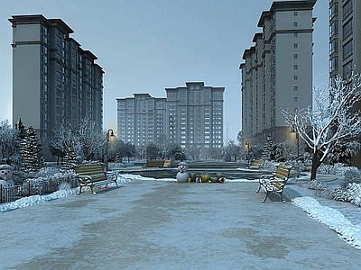现代小区雪景透视