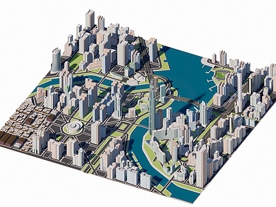 现代鸟瞰规划 现代城市场景 片区规划 旧城改造