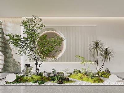 现代新中式室内景观 楼梯景观 天井 庭院景观 景观造景 植物堆