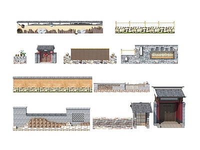 中式景墙 乡村景墙 民居院门 民居围墙 篱笆墙 乡村围墙