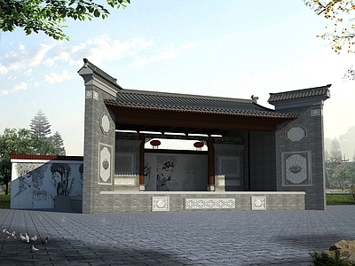 新中式中式古建筑 戏台 古典戏台 中式戏台 乡村舞台 百姓舞台