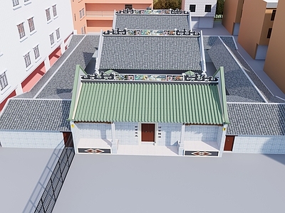 现代古建筑 祠堂 郭氏祠堂 5D渲染器