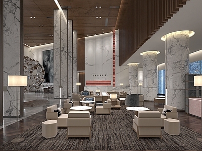 现代办公大厅 新中式酒店大厅
