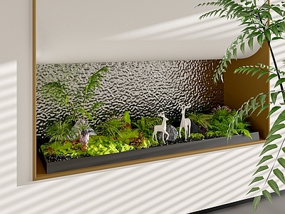 现代意式室内景观 端景 植物 小品
