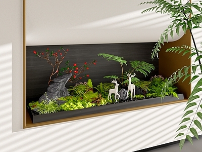 现代室内景观 端景 楼梯景观 植物