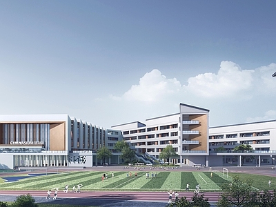 现代新中式学校建筑 教学楼学校 学校操场 中小学校园 体育馆学校
