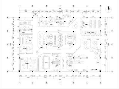 现代开放办公室 共享办公室 大型办公室 办公空间 施工图