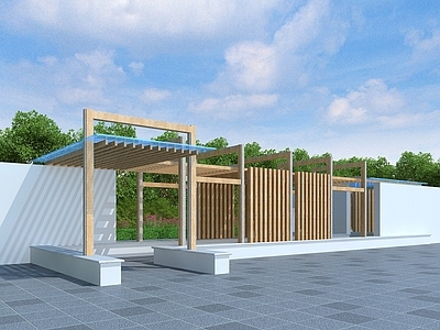 现代新中式廊架 休闲廊架 休息空间