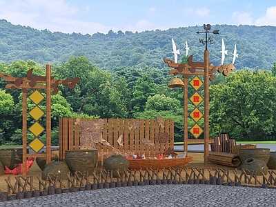 新中式景墙 渔文化景墙小品 乡村景墙 入口景墙