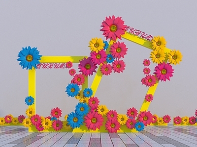 现代美陈 现代花朵相框美陈 花艺美陈 商场美陈 花海菊花美陈
