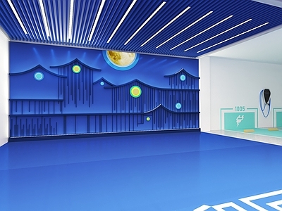 新中式现代室内停车场 车库入口 影墙 景墙 车库坡道 车位