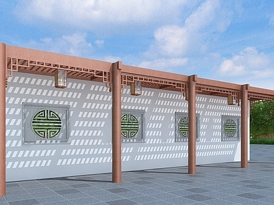 现代新中式廊架 穿廊 走廊 花架 景观廊架