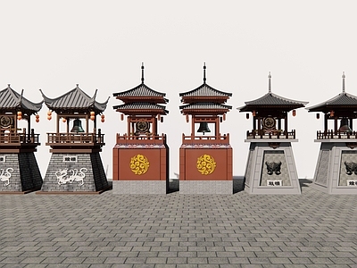 中式古建筑 钟鼓楼 钟楼 鼓楼 钟楼鼓楼 晨钟暮鼓