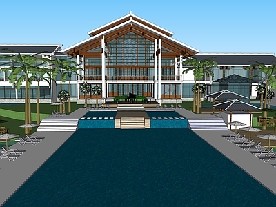 现代新中式风格建筑 中式度假酒店