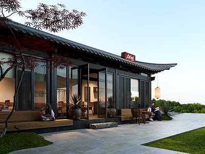 新中式侘寂咖啡厅 咖啡厅 新中式建筑外观