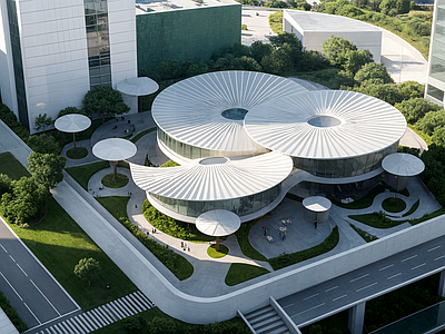 现代售楼处建筑 售楼部建筑 展示区 街角公园
