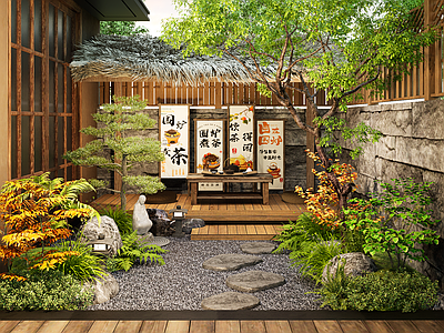 日式庭院小品 日式居家庭院景观 枯山水园艺 石头 花草植物 汀步 禅意景观 景观树