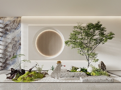 现代新中式室内景观 天井 楼梯景观 植物堆 庭院景观 景观植物