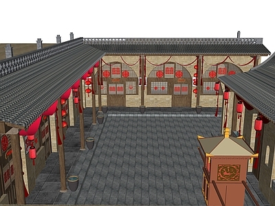 中式四合院 中式建筑 民用房 中式婚房婚庆 新娘婚轿
