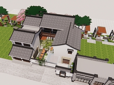 中式四合院 中式别墅 古建别墅 古建民宿 四合院