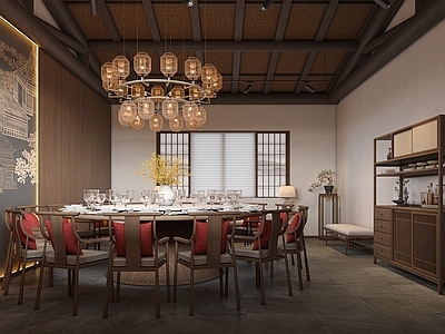 中式新中式包厢 餐厅包厢 会所包厢 酒店包厢 背景 吊顶
