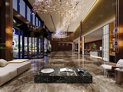 现代新中式大厅 现代大厅 售楼部大厅 餐厅大厅
