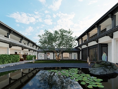 新中式民宿建筑 四合院 新中式庭院 新中式建筑 古建筑