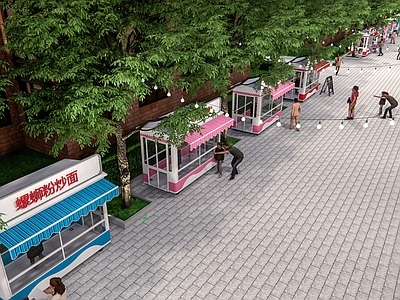 现代商业街 网红小吃街 移动餐车 地摊
