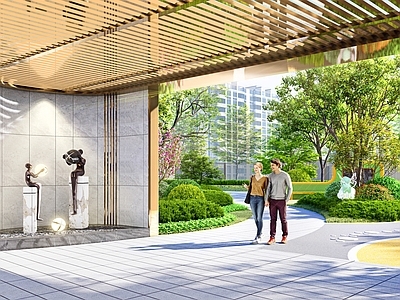 现代轻奢小区景观 会客室 宅间景观 轻奢廊架 林下休憩空间 共享书吧