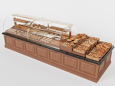 现代中古甜品面包店 面包陈列展柜 面包货柜 面包陈列架 面包蛋糕 面包店