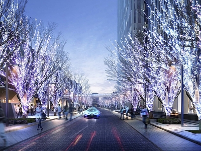 现代街道外景 道路 商业街外景 街道夜景 商业街 人行道