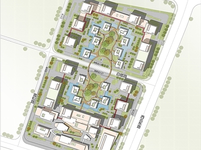 现代产业园建筑 现代产业园 规划总平面图 彩图 施工图