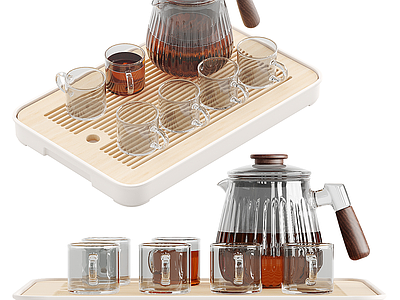 摆件组合 茶杯 茶盘 玻璃茶具 托盘 茶壶 茶具
